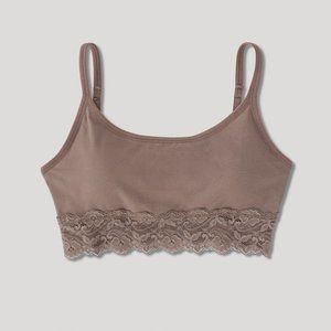 Pact Organic Cotton Lace Smooth Cup Bralette - S, taupe NWT
